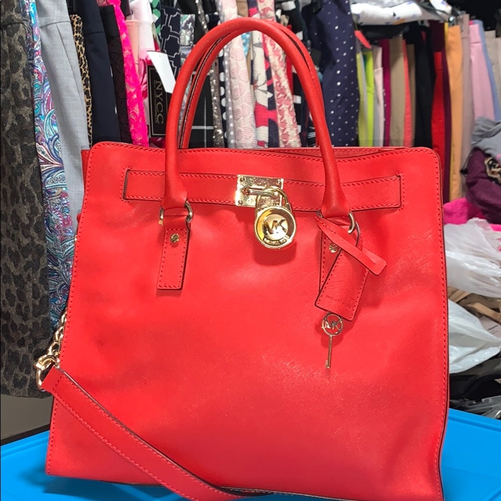 Michael Kors red tote purse crossbody strap